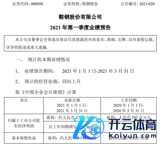 鞍钢股份2021年第一季度瞻望净利增长约362% 鼎力开导商场